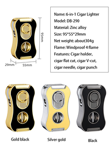 Briquet à cigares multifonction tout-en-un avec coupe-cigare en V intégré, coupe-cigare plat, support, puissant briquet à quatre torches, flamme jet, outil pour fumeurs - Product Image 6