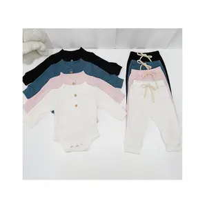 Cusotom-Tops de Waffle suaves Unisex, pantalones con cordón, conjunto de ropa de bebé en blanco para recién nacidos, prendas de fabricante