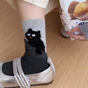 Women's Mid-Calf Socks Cartoon Kitten Fleece Thermo Sweat-Absorbing Autumn Winter Casual Socks - Product Image 2