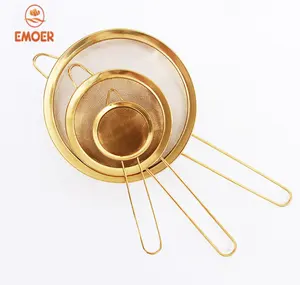 GOLD 304 stainless steel roun  oil grid  strainer set  Hand held filter round mesh strainers