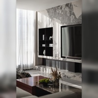 Système de meuble TV mural modulaire contemporain en bois écologique pour projet de villa de luxe, avec rangement et présentoir, mobilier de maison personnalisé