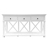 Console blanche de style provincial français avec 3 tiroirs et étagère en X, pour entrée, couloir, hôtel, salon, vente en gros, OEM, sur mesure.