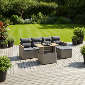 6 Piece Grey Pe <b>Rattan</b> Garden <b>Sofa</b> Set Uv Resistant Outdoor Furniture Contemporary Design - Product Image 2