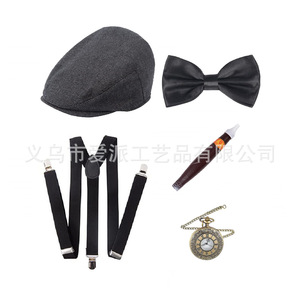 Ensemble de costume pour homme : chapeau, nœud papillon, bretelles, montre de poche et cigare – Cinq accessoires de fête - Product Image 4