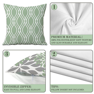 أريكة منزلية مزخرفة بنقشة زهور هندسية منقوشة بنقشة نعناع ، غطاء وسادة أخضر مربع الشكل - Product Image 3