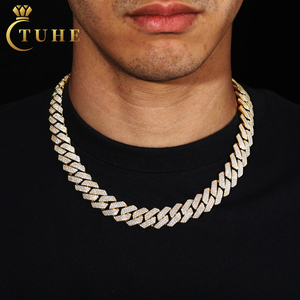 低価格モアッサナイトキューバンリンクチェーン高品質金メッキヒップホップジュエリーVVSモアッサナイトダイヤモンドネックレスメンズアクセサリー - Product Image 1