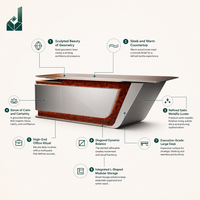 Bureau de direction en L sculpté en diagonale, en métal argenté satiné et placage de bois de ronce, avec rangement latéral pour bureau d'entreprise