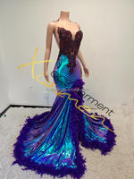 Oc strade Sparkling V-Ausschnitt Lila Strass Geburtstags kleid für Frauen Elegante offene Seite Ballkleid Ballkleider mit Feder besatz