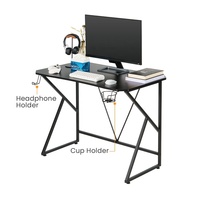 Escritorio de juegos rectangular de con portavasos para auriculares, mesa de juegos grande resistente, escritorio de juegos