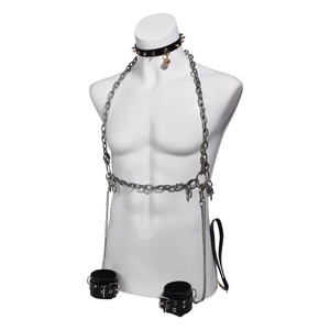 QKKQ Harnais en métal sexy pour homme, équipement BDSM, chaîne en acier avec collier, laisse, bandage, chaîne érotique, jouets sexuels fétichistes - Product Image 5