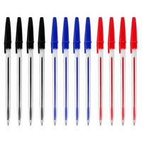 50 Pena Warna dalam Kemasan Kotak, Bolpoin Ujung Sedang Tinta Hitam Biru Merah 12 Pcs Logo Hot Stamping OEM ODM Grosir