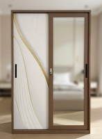 Armoire de rangement pour vêtements à domicile, en acier, avec 2 portes coulissantes miroir, impression de motifs personnalisés, pour chambre à coucher