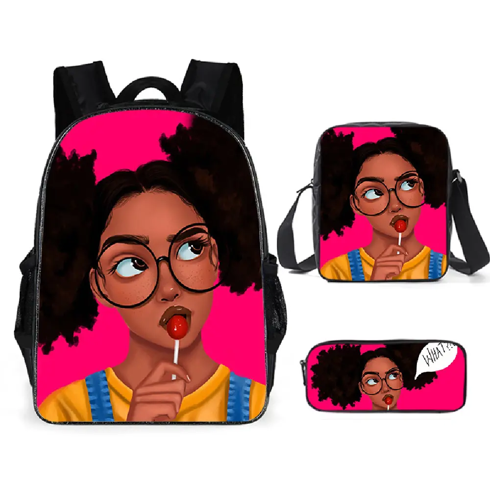 3pcs/set School Bags Kids Black Art African Girl Printing School Bagpack Children Shoulder Book Bags Satchel