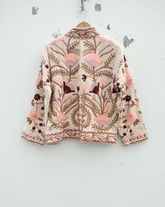 Floral Embroidered Mandarin Collar Jacket <b>Women</b> Full Sleeve Prairie Chic <b>Spring</b> Outerwear Handmade Woven Cotton <b>Coat</b> - Product Image 4