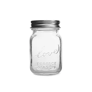 Custom Mini Small 120ml 4oz Embossed Love Logo Clear Glass Perfect Mason Jar With Metal Closure