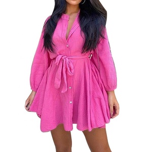 Nouvelle Robe Décontractée Grande <span class=keywords><strong>Taille</strong></span> pour <span class=keywords><strong>Femme</strong></span>, Écologique, d'Été, Courte, Couleur Unie, Manches Longues, en Coton et <span class=keywords><strong>Lin</strong></span>, Mini-Robe à <span class=keywords><strong>Taille</strong></span> Naturelle - Product Image 3