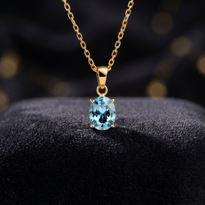 Collier pendentif en argent sterling 925 fait main de haute qualité avec topaze bleue ovale et chaîne en corde pour mariage - Product Image 3