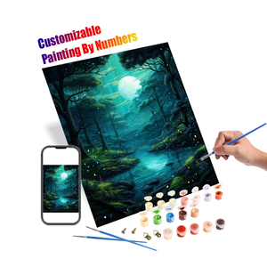Pintura Diy personalizada por números <span class=keywords><strong>bosque</strong></span> <span class=keywords><strong>en</strong></span> <span class=keywords><strong>la</strong></span> <span class=keywords><strong>noche</strong></span> pintura de <span class=keywords><strong>La</strong></span> Luna por número dibujo lienzo decoración del hogar figura cuadros de pared - Product Image 1