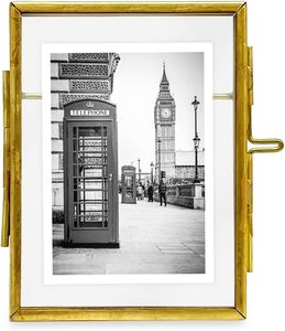 Vintage Style, Round-Edged Brass & Glass Metal Floating Picture <b>Frame</b> with Locket Closure (Vertical), Made for Tabletop Display - Product Image 5