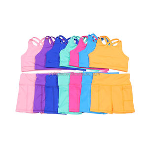 Custom Logo <strong>Girls</strong> Sports Wear Sleeveless Bra And <strong>Shorts</strong> Gym Outfit Elastic Solid Color Yoga Workout Set For Sports Exercise - Product Image 1