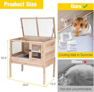 Jaula de madera anti-mordiscos para conejos de 2 pisos, <span class=keywords><strong>con</strong></span> soporte extraíble y bandeja deslizable para conejillos de indias - Product Image 5