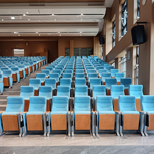 Chaises de salle de conférence pliantes en tissu avec logo personnalisé gratuit, chaises d'église bleues, fauteuils d'église, chaises d'auditorium avec bureaux d'écriture - Product Image 4