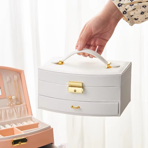 Elegant Semi-<b>Circle</b> Jewelry Organizer with Key Lock and Mirror, Multi-Compartment Storage for Necklaces Earrings <b>Rings</b> Bracelets - Product Image 3