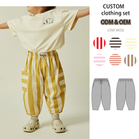 Ensemble de vêtements pour enfants 2 pièces, t-shirt ample en coton uni et pantalon harem rayé, vêtements d'été pour bébé