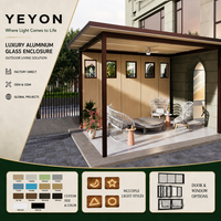 Yeyon OEM Serre en verre extérieure spacieuse et confortable avec toit plat, murs en aluminium à grain, fenêtres fixes et ventilateur de plafond, pour jardin et patio