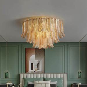 Plafonnier moderne de luxe, design feuille d'or, LED, montage en surface, pour salon, chambre, hall d'hôtel, lustre décoratif - Product Image 1
