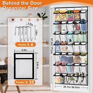 35 Pockets Over The Door Organizer Mesh <b>Shoe</b> Storage Hanging Closet Organizer White Rectangle <b>Hook</b> Type - Product Image 2