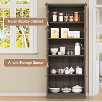 Meuble de cuisine autoportant en bois massif, armoire de rangement moderne pour café avec étagères réglables, style antique