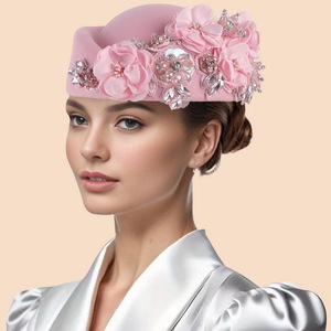 Chapeau en feutre de style français pour femmes, béret orné de strass, élégant, pour mariage, fête du thé - Product Image 4
