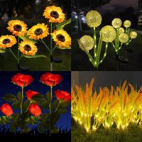 Lampu Taman LED Dekorasi Luar Ruangan Halaman Patio Rumput Jalan Setapak Dekorasi Bunga Lily Mawar Bunga Matahari Lampu Taman Tenaga Surya