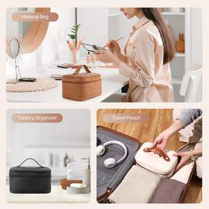 Bolsa de Cosméticos de Cuero Vegano Retro Personalizada Royal Fair con Múltiples Compartimentos, Juego de Bolsas de Maquillaje con Logotipo, Organizador con Asa - Product Image 4