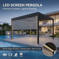 Pergola moderne en aluminium avec écran coupe-vent électrique, bande LED intégrée, éco-responsable, autoportante pour balcon, terrasse, patio