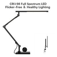 Lampe de bureau LED moderne avec base pliable, double source lumineuse, télécommande tactile, en métal, éclairage réglable AC pour chambre et étude