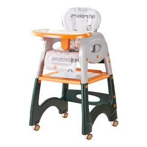לימוד שולחן עם גלגלים צבעוניים ילדים פלסטיק תינוק אכילה אכילה כיסא גבוה 3 ב 1