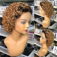 Prêt à expédier pas cher court Bob crépus bouclés perruque vendeurs brésilien 100% vierge Transparent dentelle avant coupe de lutin perruques de cheveux humains