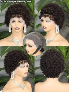 Perruques courtes bouclées en <span class=keywords><strong>cheveux</strong></span> humains, vente en gros, avec closure 13x4, lace frontal pré-épilé, ligne de <span class=keywords><strong>cheveux</strong></span> 4C, couleur naturelle, pour femmes - Product Image 5