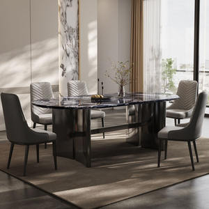 Tavolo <span class=keywords><strong>da</strong></span> <span class=keywords><strong>Pranzo</strong></span> Rettangolare di Lusso in Marmo Italiano Hanyee con Gambe in Acciaio Inossidabile <span class=keywords><strong>per</strong></span> Hotel, Casa, Cucina e Soggiorno - Product Image 4