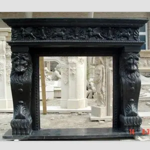 stone mantel surround black marble french lion head fireplace