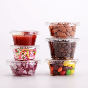 ÉCHANTILLON GRATUIT 1OZ/1.5OZ/2OZ/3.25OZ/4OZ/5.5OZ Gobelet à sauce jetable en plastique PP transparent et noir avec couvercles en PET - Product Image 3
