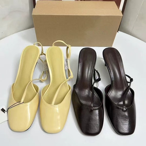 Sandalias de tacón versátiles con recortes para mujer - Punta cuadrada, punta cerrada, tiras finas, correa trasera, elegantes zapatos de vestir para exteriores - Product Image 1