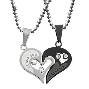 Venta al por Mayor de Conjuntos de Collares para Pareja en Forma de Corazón, Chapados en Oro, con Diamantes y Colgante de Corazón de Durazno - Regalo - Product Image 3