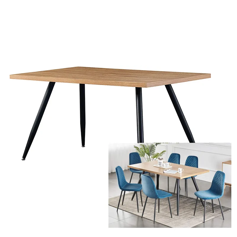 Meja Kustom Kaki Berlapis Bubuk Hitam 4 6 Dudukan Panel MDF Modern Meja Makan untuk Ruang Makan Furnitur Restoran