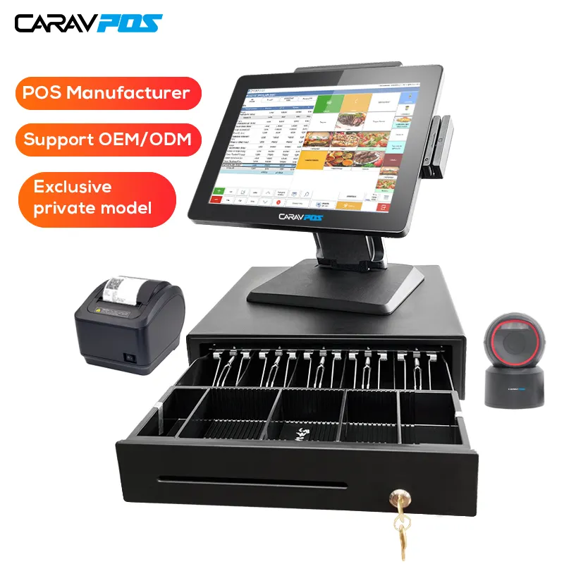 Black and while all-in-one sistema pos machine cash register cashier machine pos system for sale