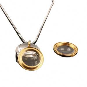 สร้อยคอล็อกเกตหน้าต่างทำจากแก้วความทรงจำทรงกลมจี้ห้อยคอแบบลอยตัวทำจากสเตนเลสสตีล - Product Image 6