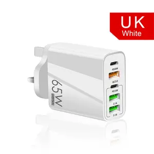 Wholesale US/EU/UK 65W Fast Charger PD20W+QC3.0 USB Quick Wall Charger 5Port Type C Usb A Fast Charger For IPhone/Huawei/Sumsang