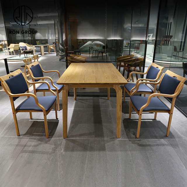 Unique Modern Nordic Restaurant Solid Wood Dining Table Set Durable Nursing Home Oak Natural Wooden Dining Table